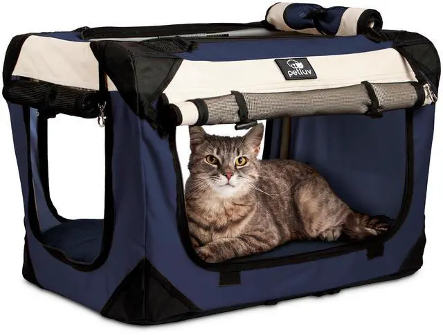 Main image of Dog & Cat Carrier, Large, Navy | Soft-sided, Fits Large Cat, 2 Cats, or Medium Dog Comfortably, Great for Travel & Vet Visits, Privacy Windows, Removable Bed