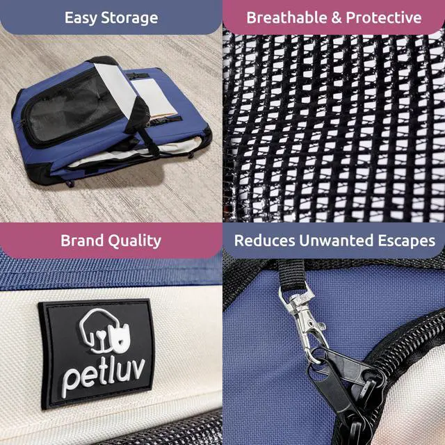 Alt view image 4 of 7 - Dog & Cat Carrier, Large, Navy | Soft-sided, Fits Large Cat, 2 Cats, or Medium Dog Comfortably, Great for Travel & Vet Visits, Privacy Windows, Removable Bed