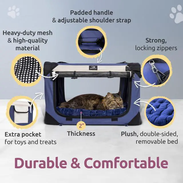 Alt view image 6 of 7 - Dog & Cat Carrier, Large, Navy | Soft-sided, Fits Large Cat, 2 Cats, or Medium Dog Comfortably, Great for Travel & Vet Visits, Privacy Windows, Removable Bed