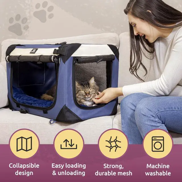 Alt view image 5 of 7 - Dog & Cat Carrier, Large, Navy | Soft-sided, Fits Large Cat, 2 Cats, or Medium Dog Comfortably, Great for Travel & Vet Visits, Privacy Windows, Removable Bed