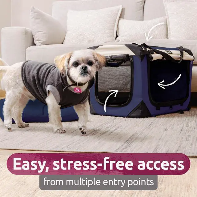 Alt view image 7 of 7 - Dog & Cat Carrier, Large, Navy | Soft-sided, Fits Large Cat, 2 Cats, or Medium Dog Comfortably, Great for Travel & Vet Visits, Privacy Windows, Removable Bed
