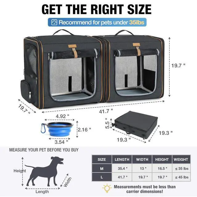 Alt view image 2 of 6 - Extra Large Cat Carrier for 2 Cats, 2-in-1 Cat Travel Carrier with Litter Box, (20.85" x2) x19.7"x19.7" Pet Carrier with Zipper Locks for Moving Across The Country (No Hammock) - Black