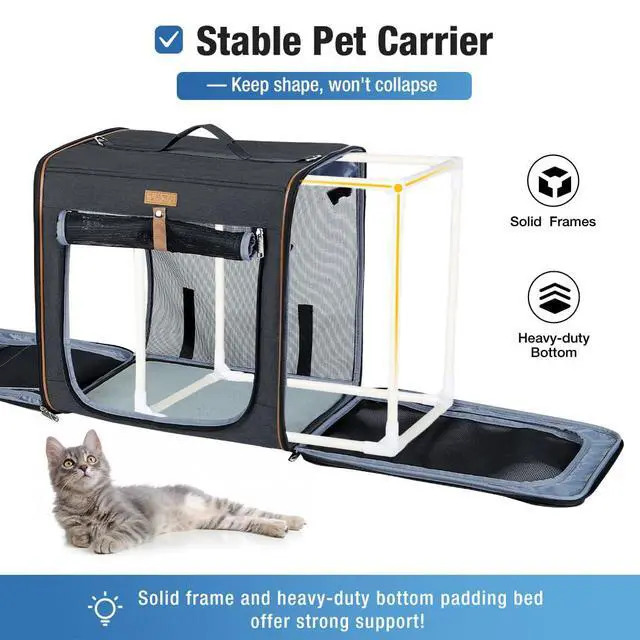 Alt view image 4 of 6 - Extra Large Cat Carrier for 2 Cats, 2-in-1 Cat Travel Carrier with Litter Box, (20.85" x2) x19.7"x19.7" Pet Carrier with Zipper Locks for Moving Across The Country (No Hammock) - Black