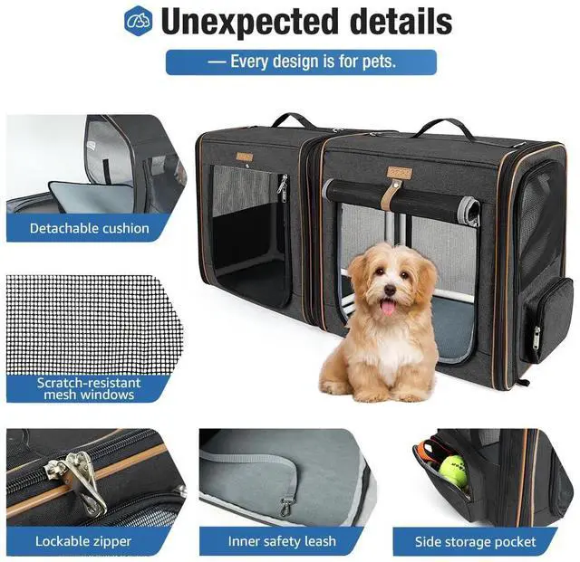 Alt view image 5 of 6 - Extra Large Cat Carrier for 2 Cats, 2-in-1 Cat Travel Carrier with Litter Box, (20.85" x2) x19.7"x19.7" Pet Carrier with Zipper Locks for Moving Across The Country (No Hammock) - Black