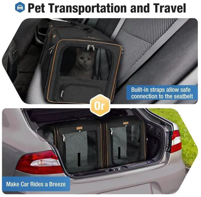 Alt view image 6 of 6 - Extra Large Cat Carrier for 2 Cats, 2-in-1 Cat Travel Carrier with Litter Box, (20.85" x2) x19.7"x19.7" Pet Carrier with Zipper Locks for Moving Across The Country (No Hammock) - Black
