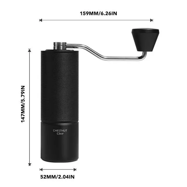 Alt view image 7 of 7 - Chestnut C3 ESP Manual Coffee Grinder, Stainless Steel S2C Portable Conical Burr Hand Coffee Grinder, Adjustable Grind Setting for Espresso to French Press - Black