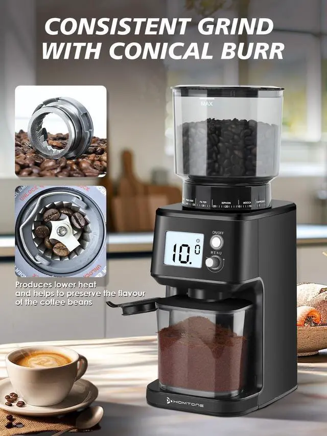 Alt view image 2 of 7 - Conical Burr Espresso Coffee Grinder, 51 Precise Settings, Electric Mill with Portafilter Holder, 2-12 Cups Adjustable, Anti-static, Stainless Steel, 120V