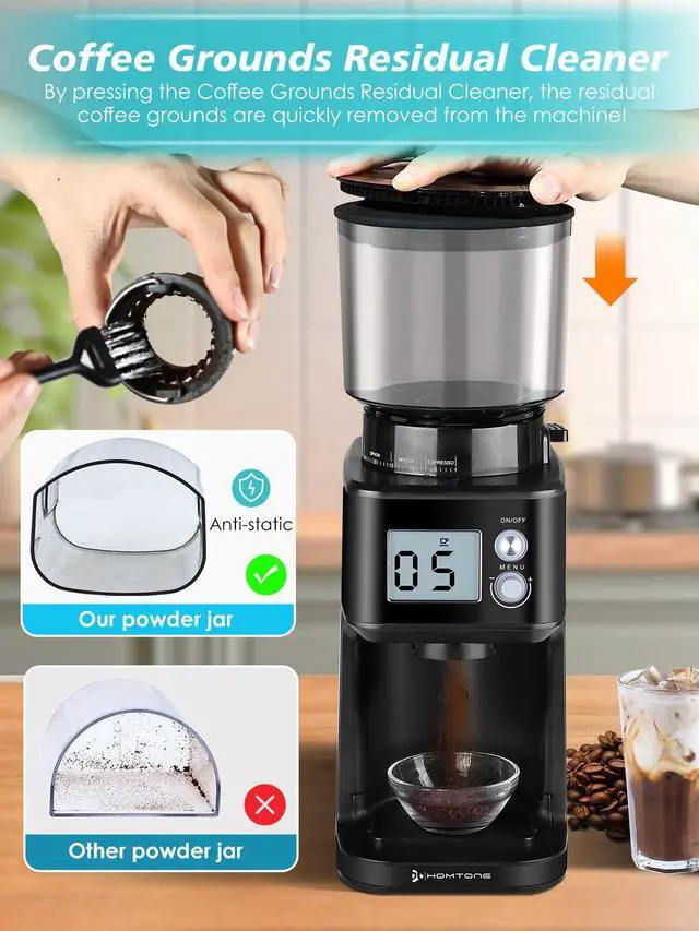 Alt view image 7 of 7 - Conical Burr Espresso Coffee Grinder, 51 Precise Settings, Electric Mill with Portafilter Holder, 2-12 Cups Adjustable, Anti-static, Stainless Steel, 120V