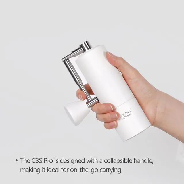 Alt view image 5 of 7 - Chestnut C3S Pro Manual Coffee Grinder, Stainless Steel S2C Conical Burr Coffee Grinder, Hand Coffee Grinder with Foldable Handle, Adjustable Grind Setting for Travel/Camping/Home, White