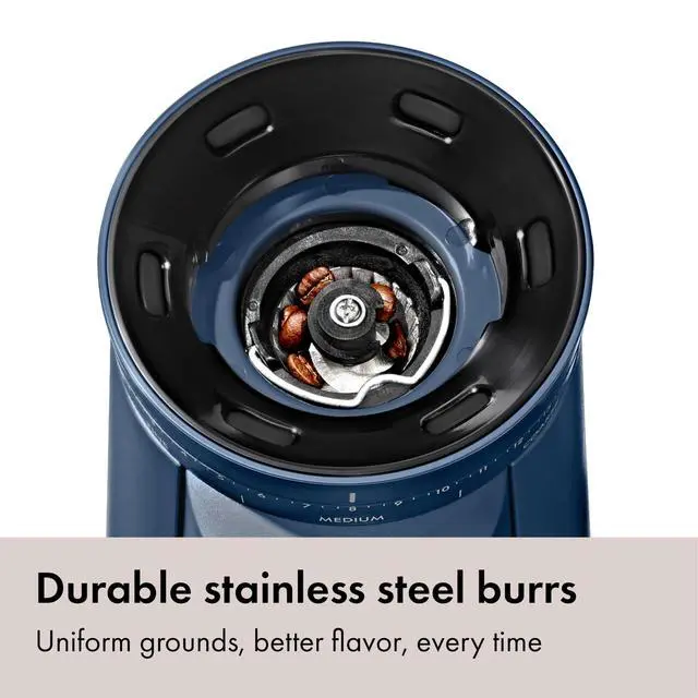 Alt view image 3 of 7 - Brew Conical Burr Electric Coffee Bean Grinder - 12 Oz, Storm Blue | Stainless Steel, One-Touch Automatic Smart Grind, 15 Settings For Espresso, French Press, Cold Brew