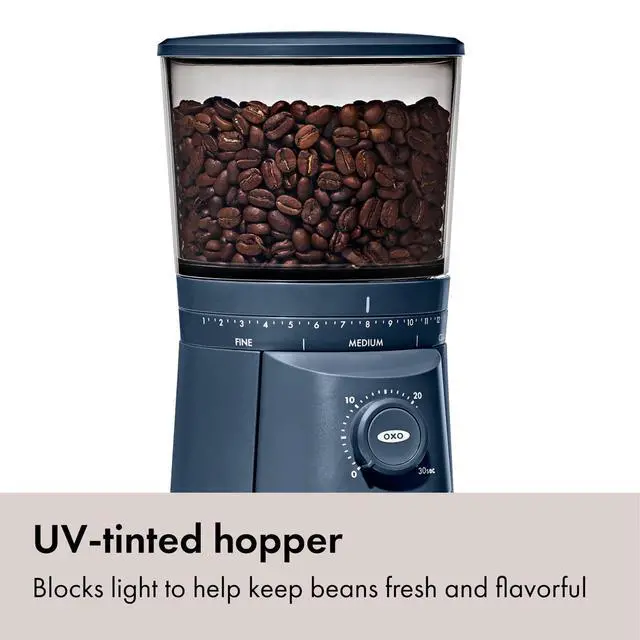 Alt view image 5 of 7 - Brew Conical Burr Electric Coffee Bean Grinder - 12 Oz, Storm Blue | Stainless Steel, One-Touch Automatic Smart Grind, 15 Settings For Espresso, French Press, Cold Brew