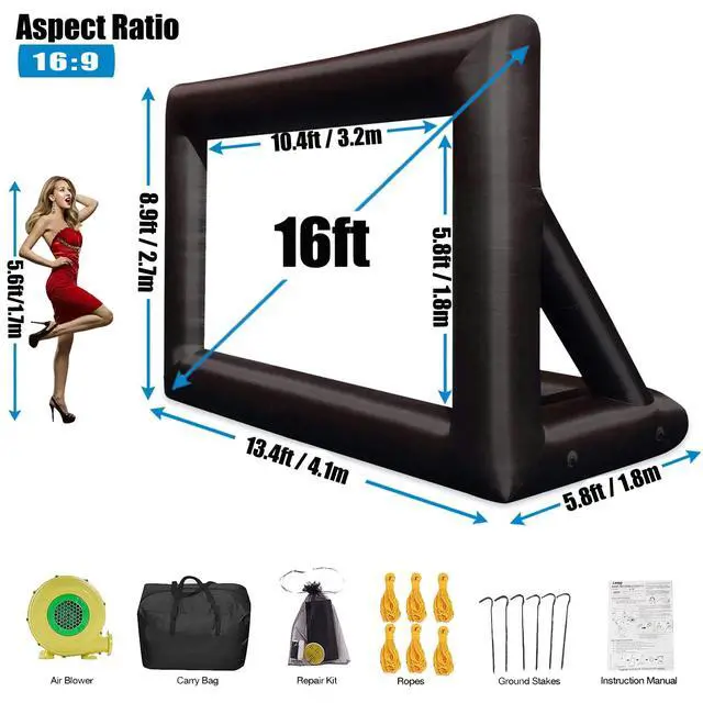 Alt view image 4 of 7 - Inflatable Projector Screen - 16FT Outdoor Movie Screen Blow Up for Movie Parties Backyard Outside with Air Blower and Carry Bag, Front and Rear Projection