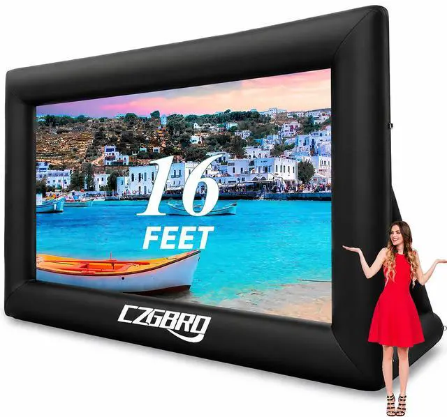 Main image of Inflatable Projector Screen - 16FT Outdoor Movie Screen Blow Up for Movie Parties Backyard Outside with Air Blower and Carry Bag, Front and Rear Projection
