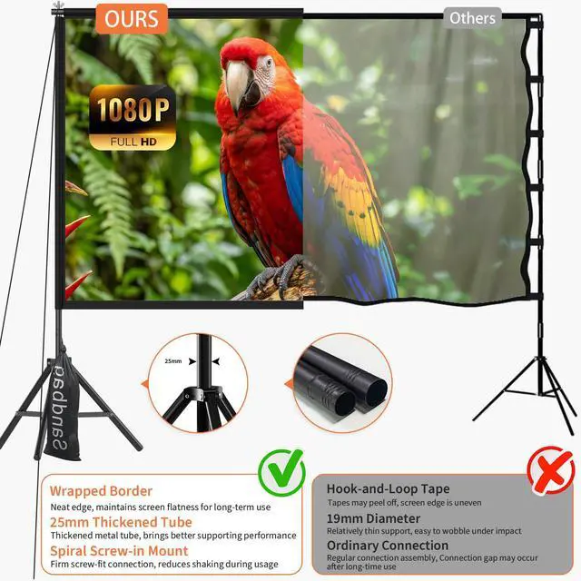 Alt view image 2 of 7 - 120inch Projector Screen with Stand Portable Indoor Outdoor Use | Foldable Anti-Crease 16:9 4K HD Front Rear Washable Projection Movie Screen with Carry Bag for Home Theater Backyard Camping