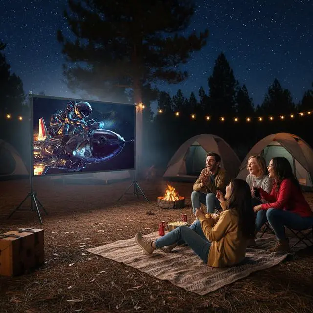 Alt view image 7 of 7 - 120inch Projector Screen with Stand Portable Indoor Outdoor Use | Foldable Anti-Crease 16:9 4K HD Front Rear Washable Projection Movie Screen with Carry Bag for Home Theater Backyard Camping