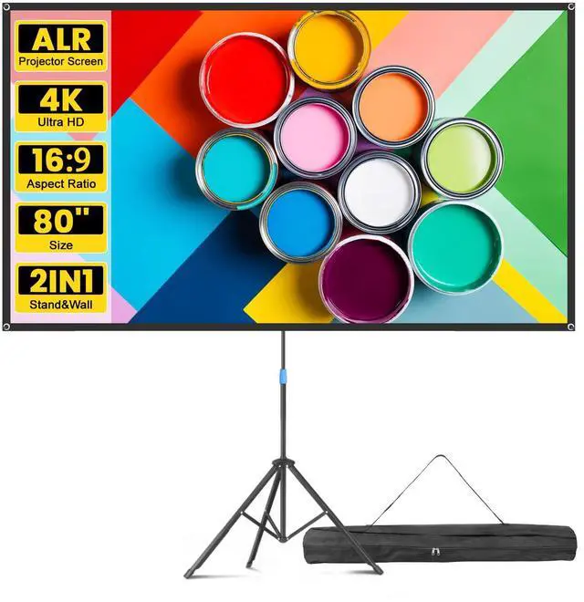 Main image of Projector Screen with Stand, 80 Inch Portable Projector Screen Outdoor Indoor, 1.5 Gain ALR Projection Screen, Anti Light, 4K Ultra HD 16:9 Outdoor Movie PVC Screen for Movie Night (Grey Screen)