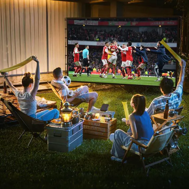 Alt view image 7 of 7 - 150 Inch Projector Screen with Stand, 16:9 4K HD Portable Outdoor/Indoor Movie Screen, Anti-Wrinkle Polyester Fabric with Carry Bag for Home Theater Backyard Camping