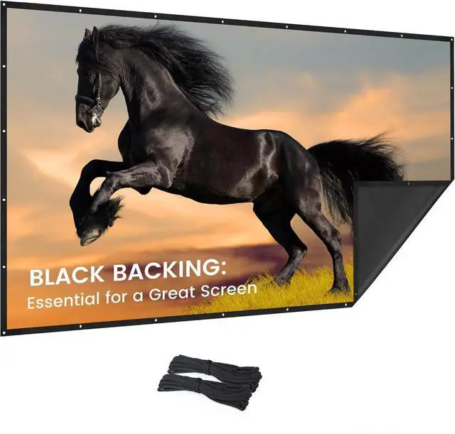 Main image of 200 Inch Projector Screen with Black Backing, Foldable 16:9 | Black-backed polyester screen with straight edges; washable and wrinkle-resistant for home theaters and outdoor movie nights.