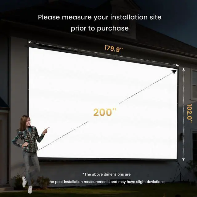 Alt view image 3 of 3 - 200 Inch Projector Screen with Black Backing, Foldable 16:9 | Black-backed polyester screen with straight edges; washable and wrinkle-resistant for home theaters and outdoor movie nights.