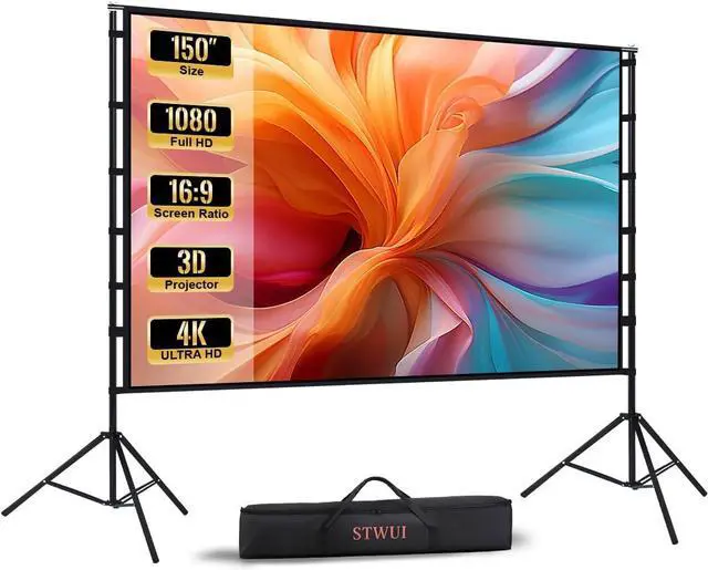 Main image of Projector Screen with Stand - 150 Inch Portable Projector Screens Outdoor Indoor Projector Screen 16:9 4K HD Outdoor Movie Screen with Carry Bag,Enjoy Home Theater Projection Screen