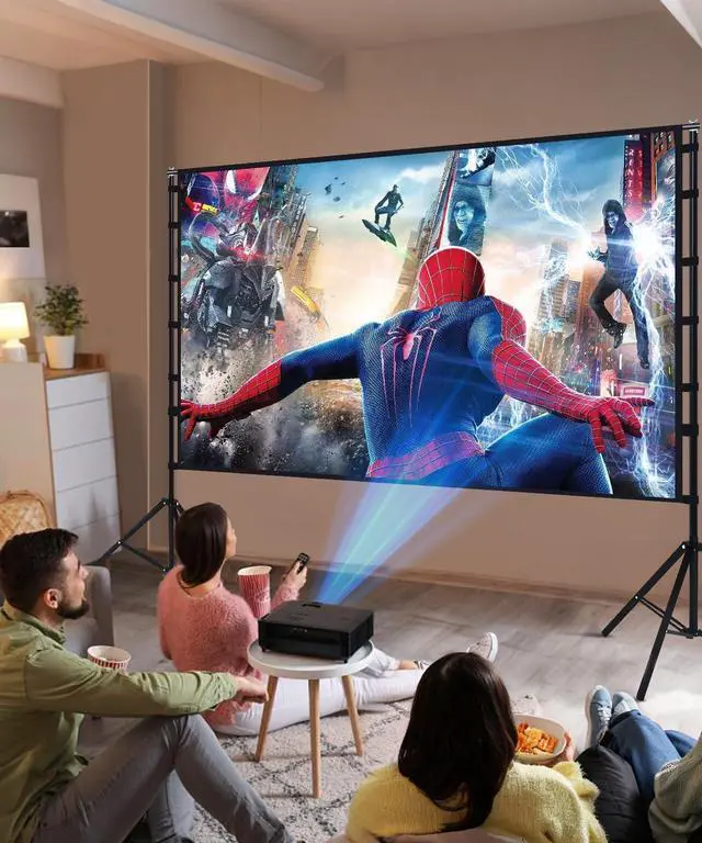 Alt view image 4 of 7 - Projector Screen with Stand - 150 Inch Portable Projector Screens Outdoor Indoor Projector Screen 16:9 4K HD Outdoor Movie Screen with Carry Bag,Enjoy Home Theater Projection Screen