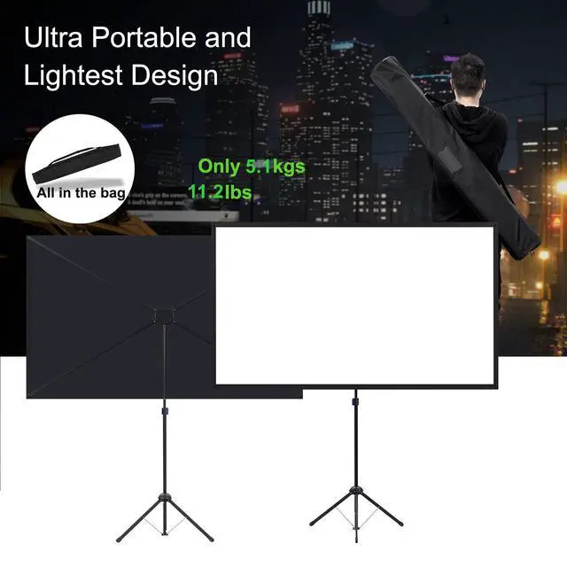 Alt view image 4 of 7 - Projector Screen with Stand, 100 Inch Outdoor Projection Screen 16:9 and Tripod Stand, Portable Projector Screen, 1.2 Gain, Lightweight and Compact, Easy Setup, Idea for Home Cinema, Backyard Party.