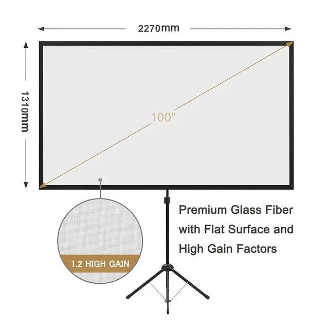 Alt view image 2 of 7 - Projector Screen with Stand, 100 Inch Outdoor Projection Screen 16:9 and Tripod Stand, Portable Projector Screen, 1.2 Gain, Lightweight and Compact, Easy Setup, Idea for Home Cinema, Backyard Party.