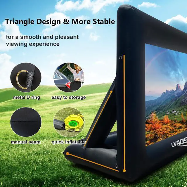 Alt view image 3 of 7 - Inflatable Projector Screen, 16FT Blow Up Movie Screen Outdoor Projector, Easy Set Up One-piece Design Front & Rear Projection with Air Blower for Outside Backyard Family Movie Night Pool Party