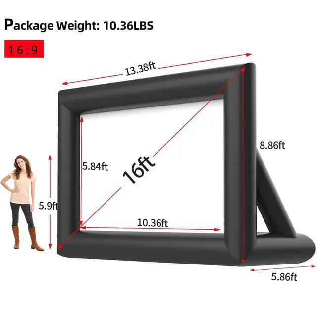 Alt view image 5 of 7 - Inflatable Projector Screen, 16FT Blow Up Movie Screen Outdoor Projector, Easy Set Up One-piece Design Front & Rear Projection with Air Blower for Outside Backyard Family Movie Night Pool Party