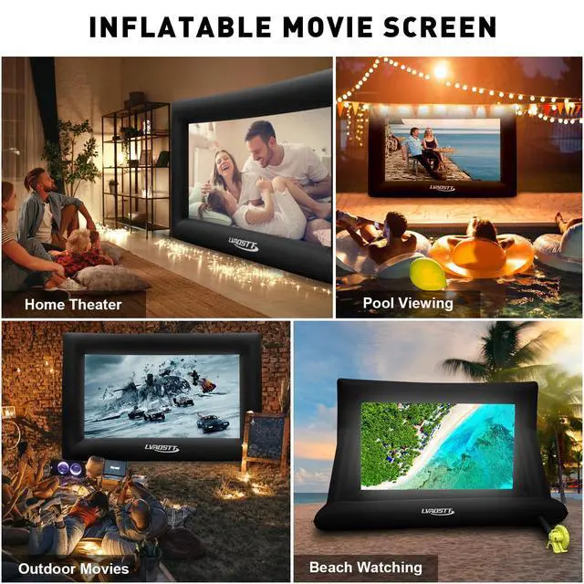 Alt view image 6 of 7 - Inflatable Projector Screen, 16FT Blow Up Movie Screen Outdoor Projector, Easy Set Up One-piece Design Front & Rear Projection with Air Blower for Outside Backyard Family Movie Night Pool Party