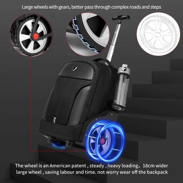 Alt view image 2 of 7 - Rolling Backpack,Waterproof Backpack with Wheels for Business and Travel Commuter, Carry on Backpack with Laptop Compartment, Fit 17 Inch Laptop, Wheeled Backpack for Adults