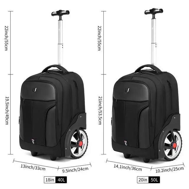 Alt view image 4 of 7 - Rolling Backpack,Waterproof Backpack with Wheels for Business and Travel Commuter, Carry on Backpack with Laptop Compartment, Fit 17 Inch Laptop, Wheeled Backpack for Adults