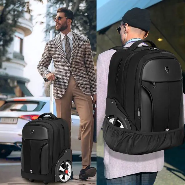 Alt view image 7 of 7 - Rolling Backpack,Waterproof Backpack with Wheels for Business and Travel Commuter, Carry on Backpack with Laptop Compartment, Fit 17 Inch Laptop, Wheeled Backpack for Adults