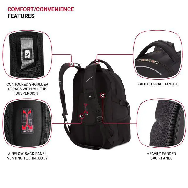 Alt view image 2 of 6 - 3258 Laptop Backpack, Fits Most 17 Inch Laptops, Secure Computer Sleeve for Travel, Work, School, Men's and Women's - Black