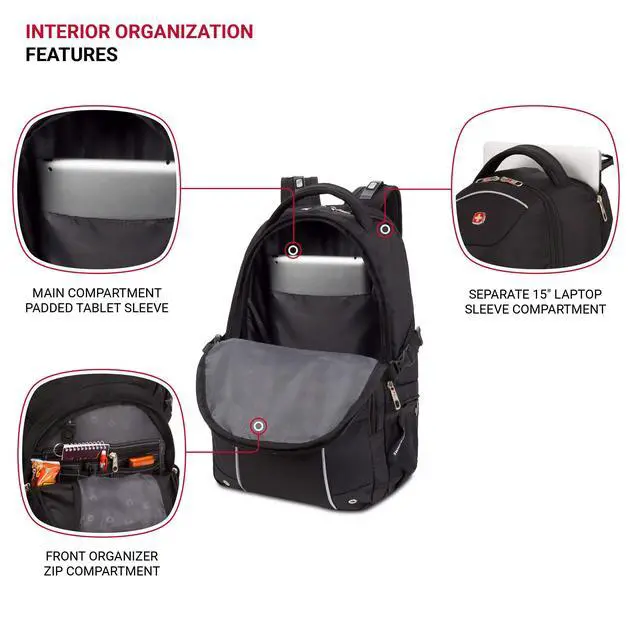 Alt view image 4 of 6 - 3258 Laptop Backpack, Fits Most 17 Inch Laptops, Secure Computer Sleeve for Travel, Work, School, Men's and Women's - Black