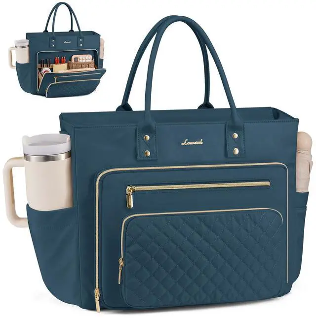 Main image of Laptop Tote Bag for Women, Teacher Work Bags With Laptop Compartment, Computer Laptop Bag With Large Cup Holder, Professional Briefcase Business Large Handbag Gifts, 17 Inch Dark Teal
