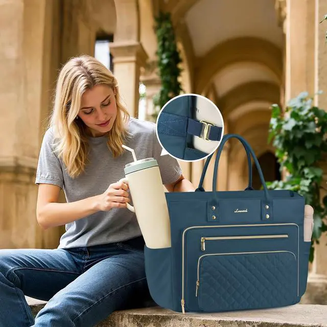Alt view image 2 of 7 - Laptop Tote Bag for Women, Teacher Work Bags With Laptop Compartment, Computer Laptop Bag With Large Cup Holder, Professional Briefcase Business Large Handbag Gifts, 17 Inch Dark Teal