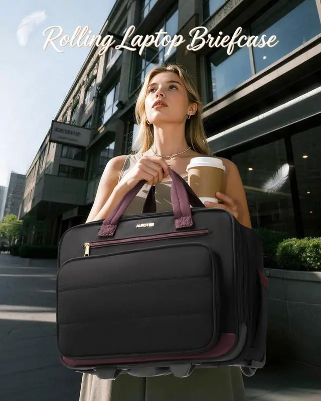 Alt view image 2 of 7 - Puffer Rolling Laptop Briefcase Bag with Wheels For Women Work & Travel | Fits 16-Inch Computer Bag with Wheels, Water Resistant, TSA Friendly, 4 Pockets, Lockable Zippers, 3 Ways to Carry