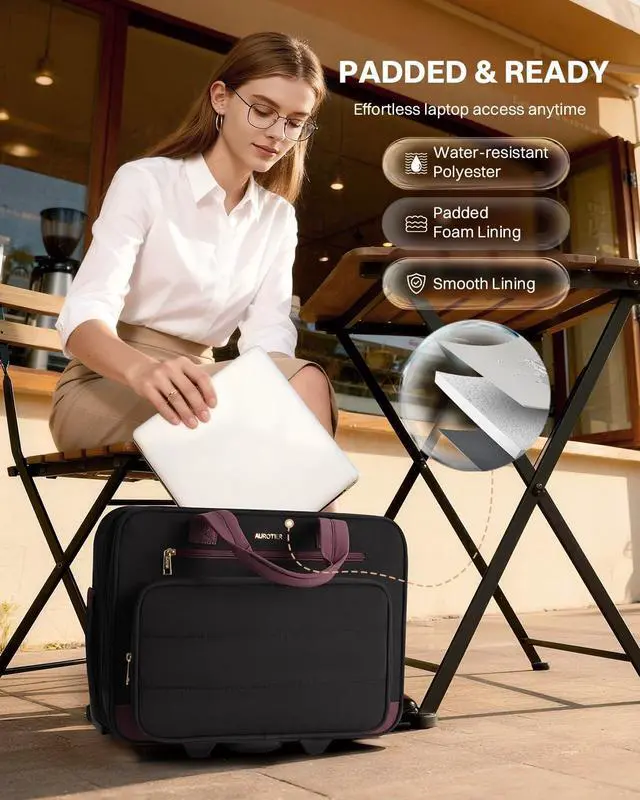 Alt view image 5 of 7 - Puffer Rolling Laptop Briefcase Bag with Wheels For Women Work & Travel | Fits 16-Inch Computer Bag with Wheels, Water Resistant, TSA Friendly, 4 Pockets, Lockable Zippers, 3 Ways to Carry