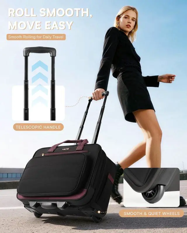 Alt view image 7 of 7 - Puffer Rolling Laptop Briefcase Bag with Wheels For Women Work & Travel | Fits 16-Inch Computer Bag with Wheels, Water Resistant, TSA Friendly, 4 Pockets, Lockable Zippers, 3 Ways to Carry