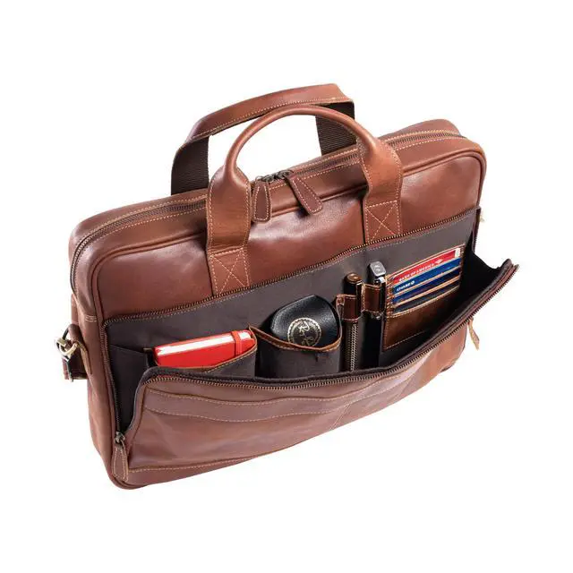 Alt view image 2 of 6 - leather briefcase 16 inch laptop messenger bag satchel for men women | office briefcase, satchel bag, work bag, business bag, shoulder bag, adjustable strap, laptop compartment