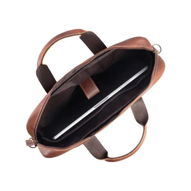 Alt view image 3 of 6 - leather briefcase 16 inch laptop messenger bag satchel for men women | office briefcase, satchel bag, work bag, business bag, shoulder bag, adjustable strap, laptop compartment