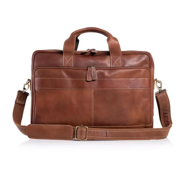 Alt view image 6 of 6 - leather briefcase 16 inch laptop messenger bag satchel for men women | office briefcase, satchel bag, work bag, business bag, shoulder bag, adjustable strap, laptop compartment