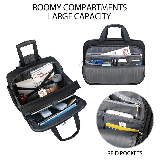 Alt view image 5 of 7 - 17.3 Inch Rolling Laptop Bag, Waterproof Overnight Rolling Bags, Laptop Bags for Travel/Work/Business, Stylish Carry on Briefcase, Black | Overnight Rolling Bag, Stylish Carry on Briefcase