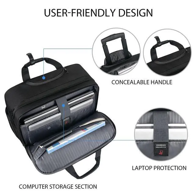Alt view image 3 of 7 - 17.3 Inch Rolling Laptop Bag, Waterproof Overnight Rolling Bags, Laptop Bags for Travel/Work/Business, Stylish Carry on Briefcase, Black | Overnight Rolling Bag, Stylish Carry on Briefcase