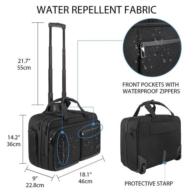 Alt view image 2 of 7 - 17.3 Inch Rolling Laptop Bag, Waterproof Overnight Rolling Bags, Laptop Bags for Travel/Work/Business, Stylish Carry on Briefcase, Black | Overnight Rolling Bag, Stylish Carry on Briefcase