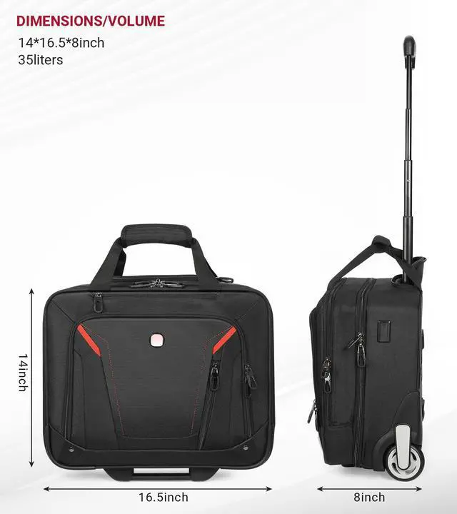 Alt view image 3 of 7 - Rigid Frame Rolling Laptop Bag 18"×14"×8", Water-Resistant Rolling Briefcase with Wheels, Business Travel Computer Bag, Underseat Carry on Luggage for Men & Women