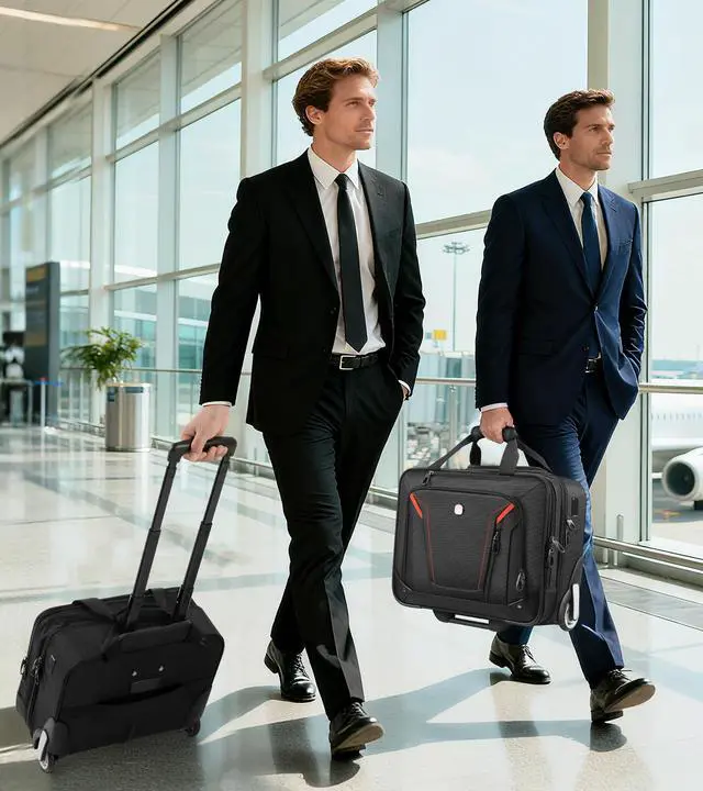 Alt view image 7 of 7 - Rigid Frame Rolling Laptop Bag 18"×14"×8", Water-Resistant Rolling Briefcase with Wheels, Business Travel Computer Bag, Underseat Carry on Luggage for Men & Women