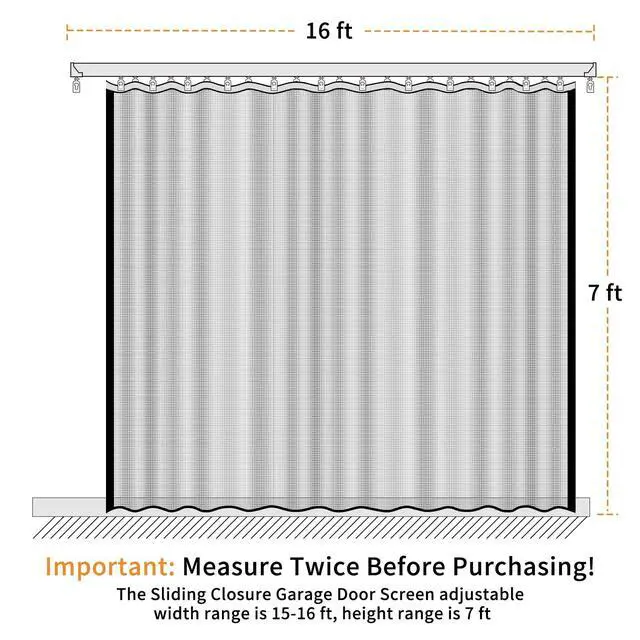 Alt view image 2 of 7 - Sliding Garage Door Screen with Track Closure - Retractable Privacy Curtain Keep Annoying Animals Out Easy Install Heavy Duty Fiberglass Mesh Net for Opening Garage Patio (Black, 16 ft x 7 ft)