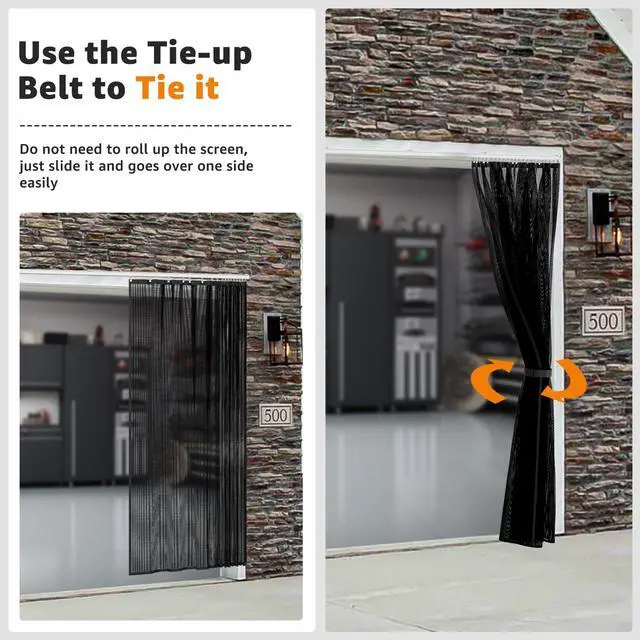 Alt view image 6 of 7 - Sliding Garage Door Screen with Track Closure - Retractable Privacy Curtain Keep Annoying Animals Out Easy Install Heavy Duty Fiberglass Mesh Net for Opening Garage Patio (Black, 16 ft x 7 ft)